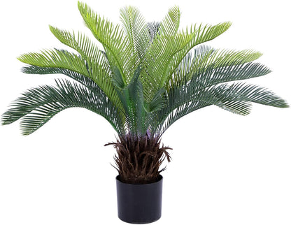 2ft Artificial Cycad Tree UV Resistant with Lifelike Bark & Realistic Leaves, 24in Super Full Faux Sago Palm Tree, for Porch Patio Front Door Home Office Decor