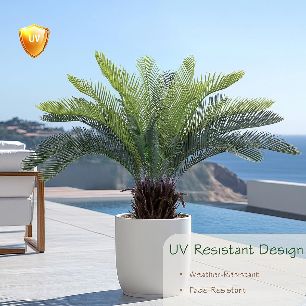 2ft Artificial Cycad Tree UV Resistant with Lifelike Bark & Realistic Leaves, 24in Super Full Faux Sago Palm Tree, for Porch Patio Front Door Home Office Decor