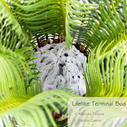 2ft Artificial Cycad Tree UV Resistant with Lifelike Bark & Realistic Leaves, 24in Super Full Faux Sago Palm Tree, for Porch Patio Front Door Home Office Decor