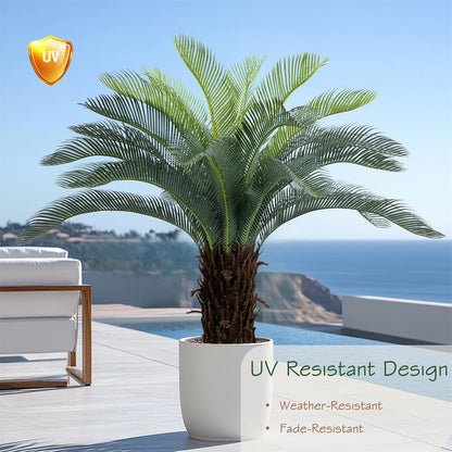 2ft Artificial Cycad Tree UV Resistant with Lifelike Bark & Realistic Leaves, 24in Super Full Faux Sago Palm Tree, for Porch Patio Front Door Home Office Decor