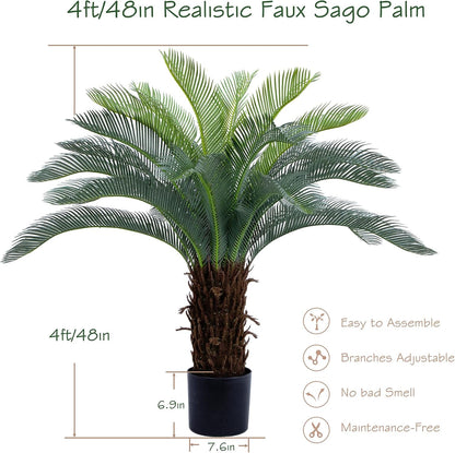 2ft Artificial Cycad Tree UV Resistant with Lifelike Bark & Realistic Leaves, 24in Super Full Faux Sago Palm Tree, for Porch Patio Front Door Home Office Decor