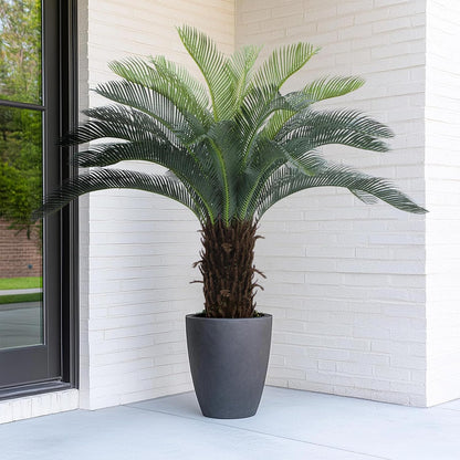 2ft Artificial Cycad Tree UV Resistant with Lifelike Bark & Realistic Leaves, 24in Super Full Faux Sago Palm Tree, for Porch Patio Front Door Home Office Decor