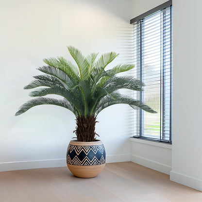 2ft Artificial Cycad Tree UV Resistant with Lifelike Bark & Realistic Leaves, 24in Super Full Faux Sago Palm Tree, for Porch Patio Front Door Home Office Decor