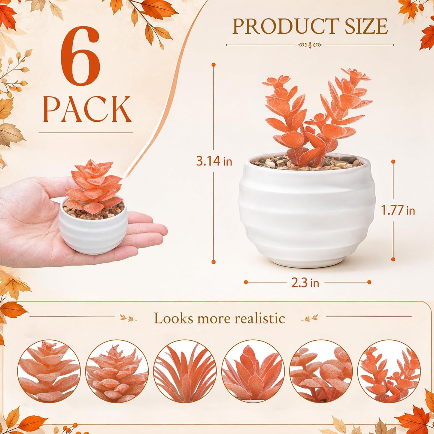 6 Pack Succulents Fake Plants for Bedroom Bathroom Home Decor | Small fake plants，perfect for aesthetic living room shelf decor，office desk accessories，gifts for women，fresh all year