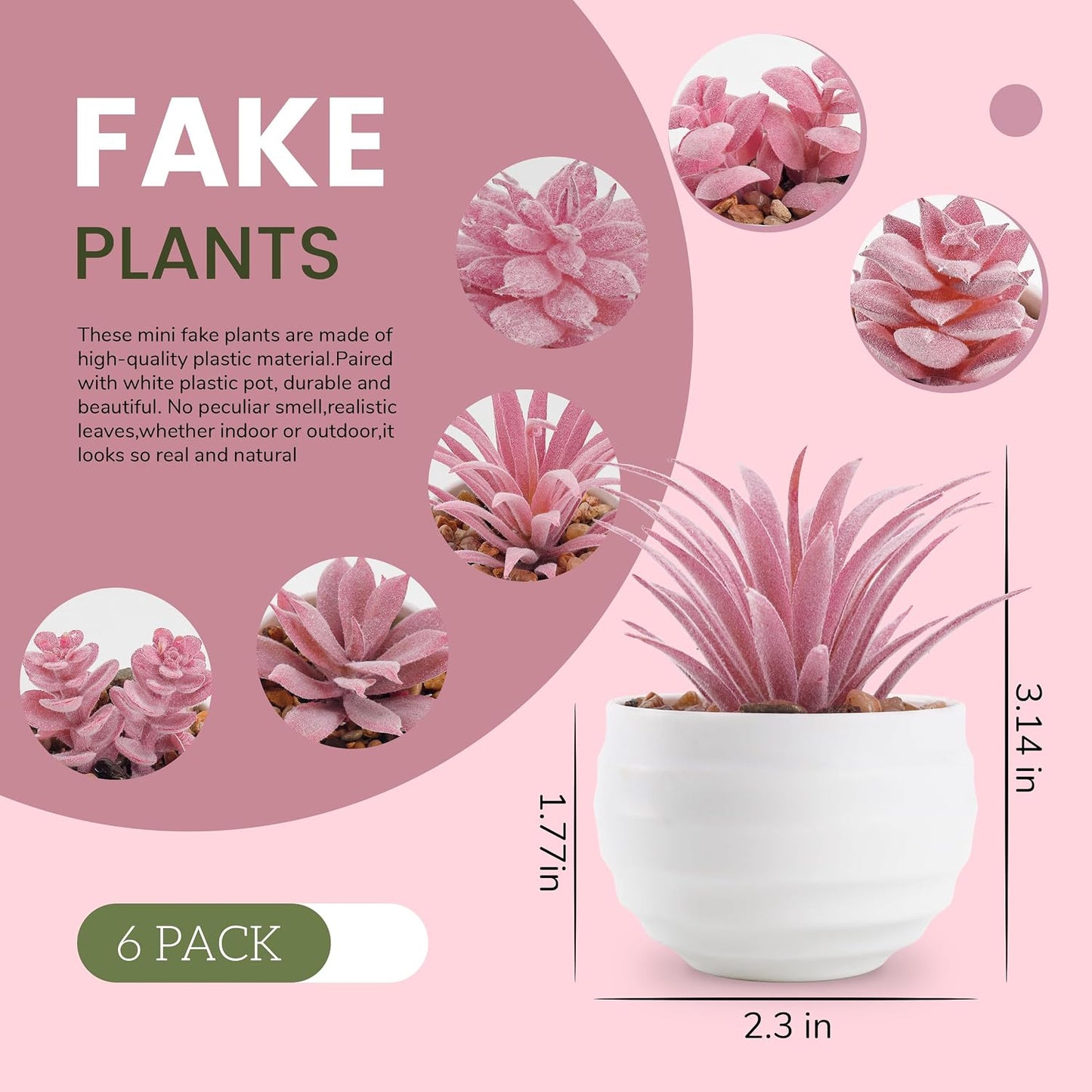 6 Pack Succulents Fake Plants for Bedroom Bathroom Home Decor | Small fake plants，perfect for aesthetic living room shelf decor，office desk accessories，gifts for women，fresh all year