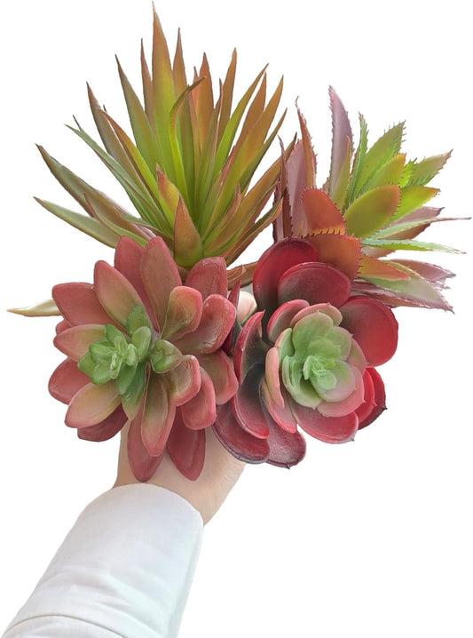 4Pcs Artificial Succulent Plants Set, Realistic Fake Succulents for Home Garden Party Decor Autumn Colored