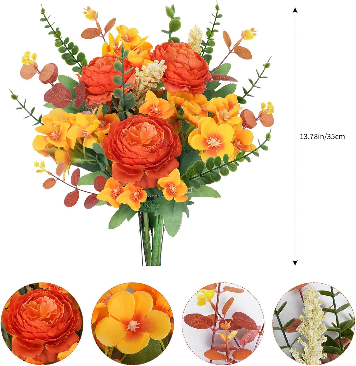 13.78in Artificial Fall Flowers Bouquet Faux Peony Floral Arrangements