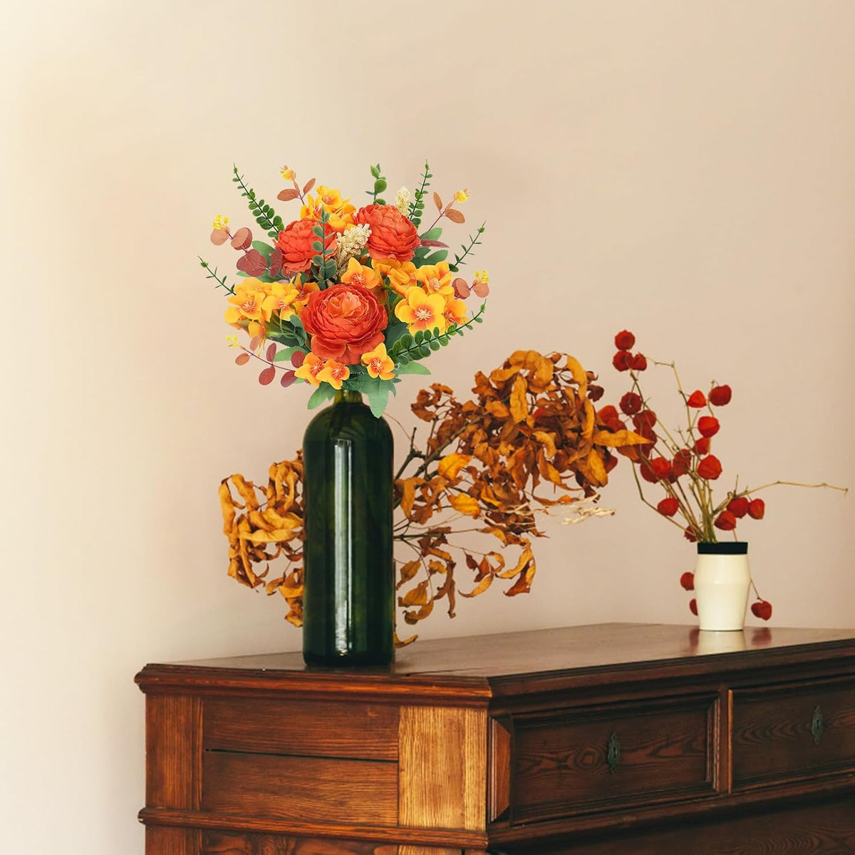 13.78in Artificial Fall Flowers Bouquet Faux Peony Floral Arrangements