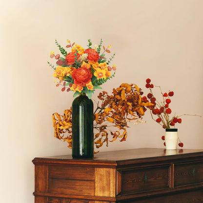 13.78in Artificial Fall Flowers Bouquet Faux Peony Floral Arrangements