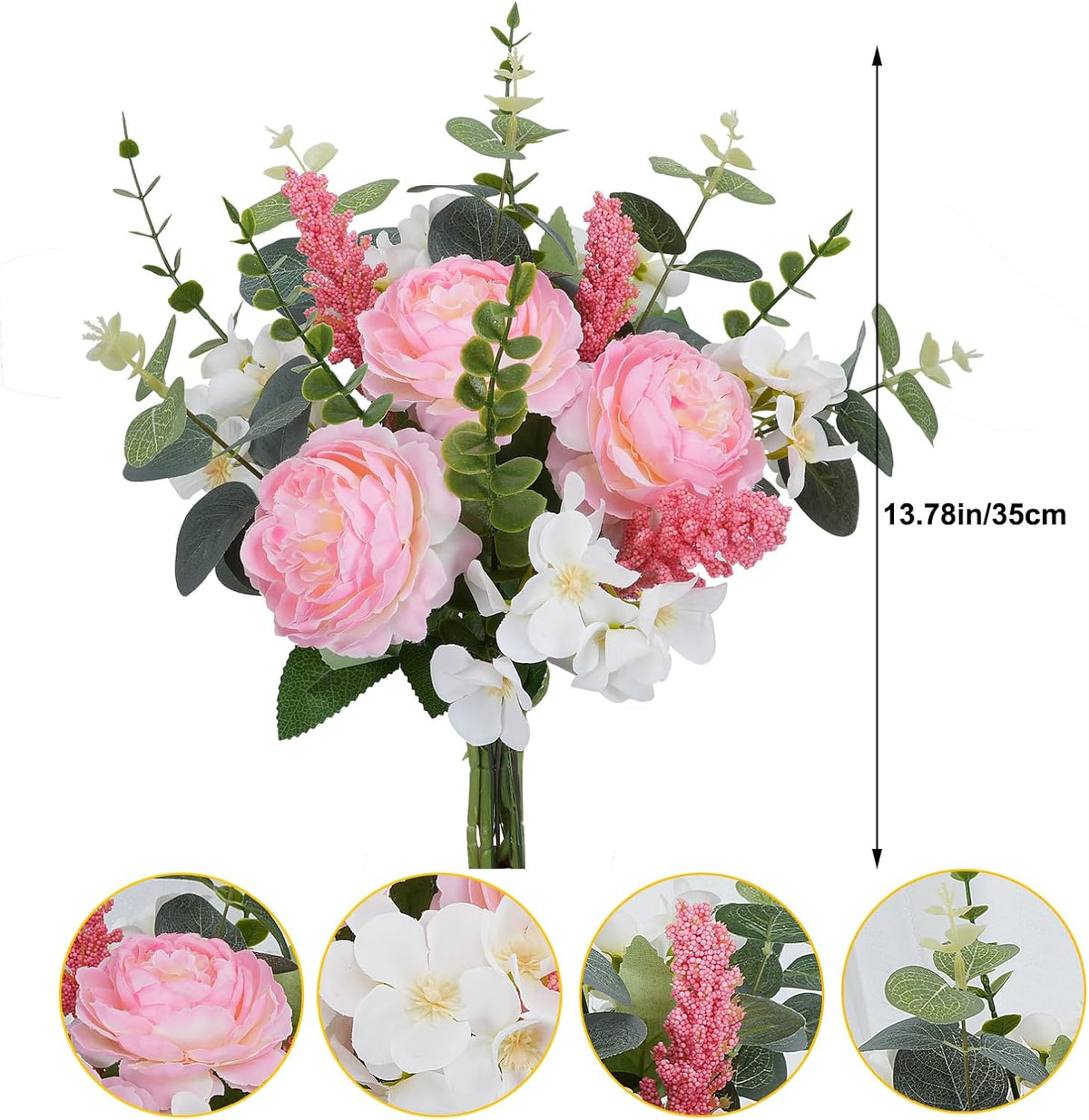 13.78in Artificial Fall Flowers Bouquet Faux Peony Floral Arrangements