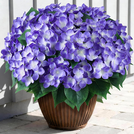 8 Bundles 17"Artificial Hydrangea Flowers Branch for Outdoor(Purple) | Realistic Faux Silk Bouquets Plants Fake Plants, for Front Door Balcony Farmhouse Garden Home Spring Summer Decor