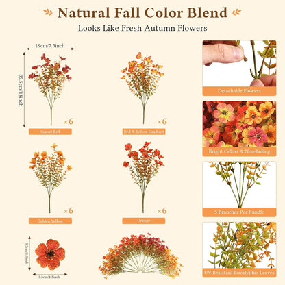 Artificial Fall Flowers for Outdoors, UV Resistant Faux Mums