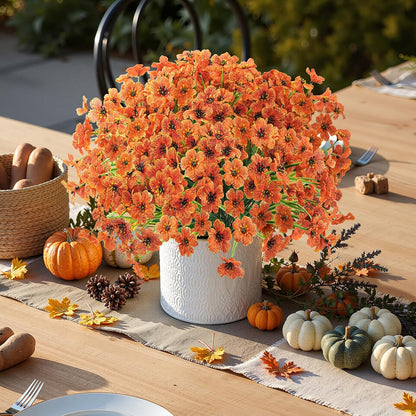 Artificial Fall Flowers for Outdoors, UV Resistant Faux Mums