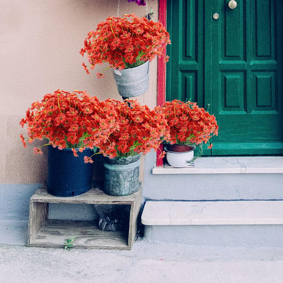 Artificial Fall Flowers for Outdoors, UV Resistant Faux Mums
