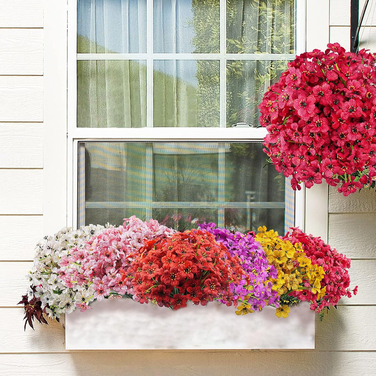 Artificial Fall Flowers for Outdoors, UV Resistant Faux Mums