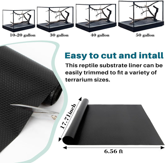 MAQIHAN 6.5 FT Reptile Substrate Mat - Reptile Carpet Mat Terrarium Bearded Dragon Tank Mat Reptile Tank Liner Bedding Accessories Substrate for Leopard Gecko Snake Tortoise Gecko Lizard (Black)