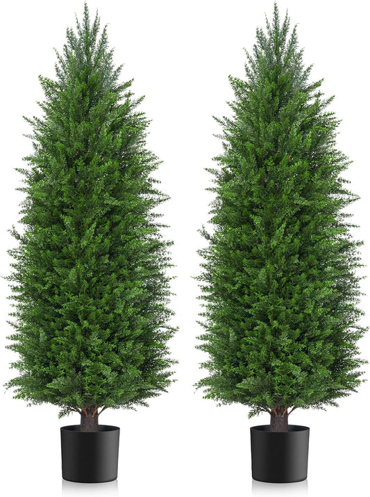 6FT Artificial Cedar Topiary Trees UV Protection for Outdoor 2PCS | 72 Inch Tall UV Protection Fake Cypress Trees for Outdoors, Potted Pine Plants for Patio, Porch, Home, Doorway Decor