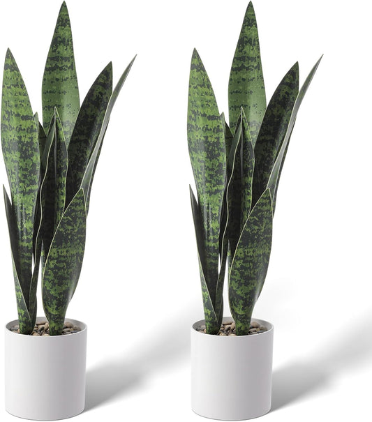 2 Pack Fake Snake Plant 22" Artificial Sansevieria with 12 Leaves Faux Sansevieria Fake Agave Potted Plants PE Material UV Resistant for Indoor Outdoor Home Garden Office Bedroom Decor