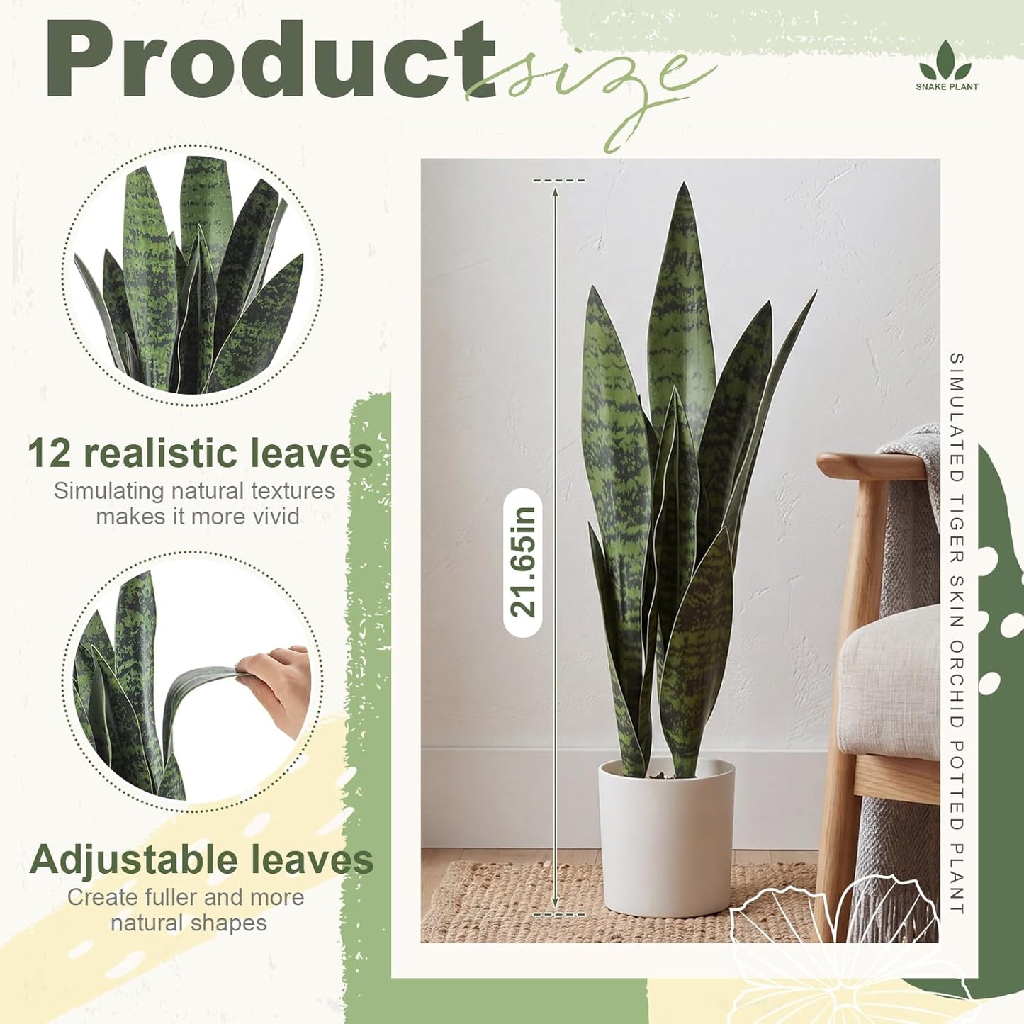 2 Pack Fake Snake Plant 22" Artificial Sansevieria with 12 Leaves Faux Sansevieria Fake Agave Potted Plants PE Material UV Resistant for Indoor Outdoor Home Garden Office Bedroom Decor