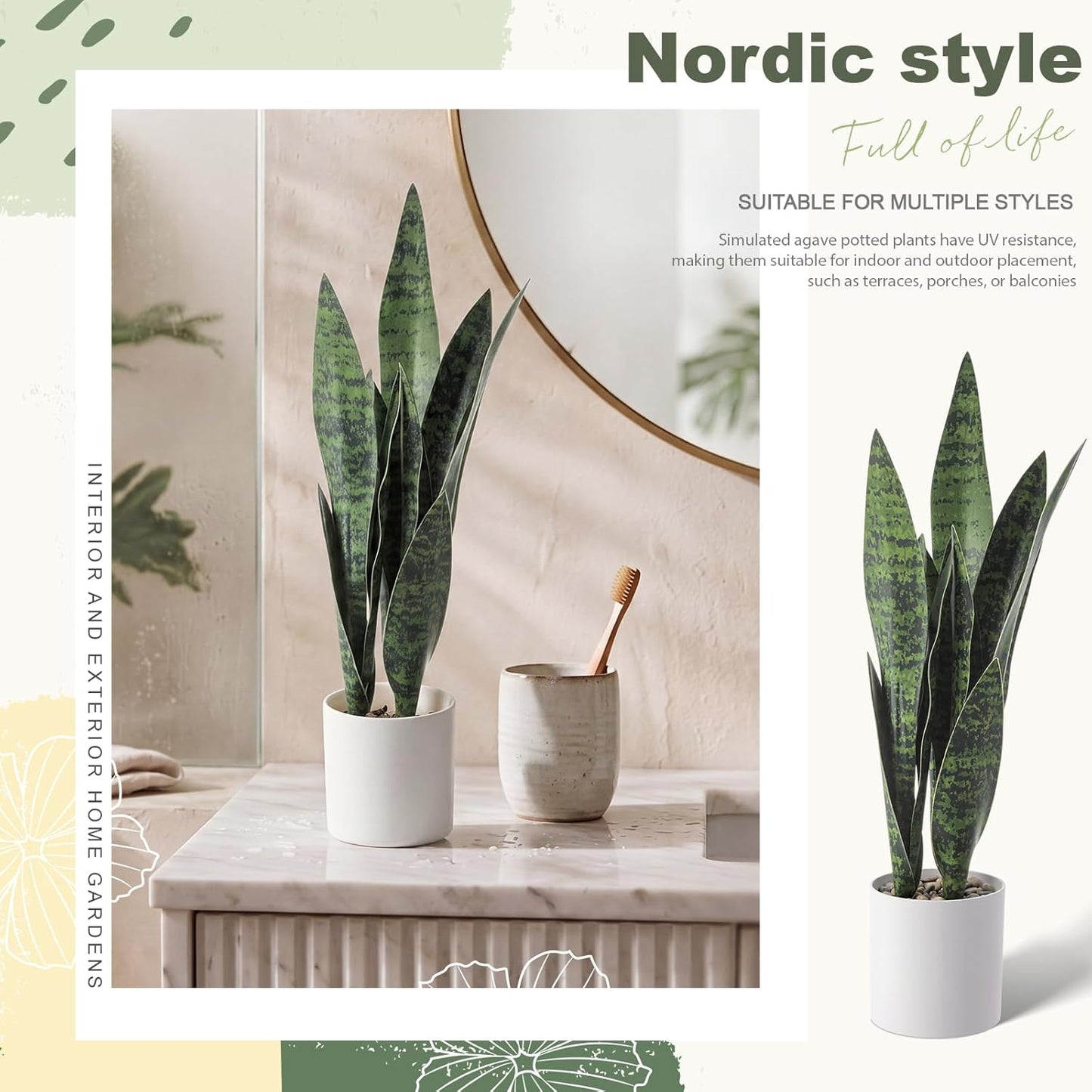 2 Pack Fake Snake Plant 22" Artificial Sansevieria with 12 Leaves Faux Sansevieria Fake Agave Potted Plants PE Material UV Resistant for Indoor Outdoor Home Garden Office Bedroom Decor