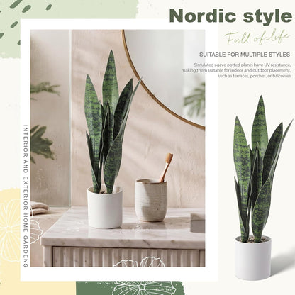 2 Pack Fake Snake Plant 22" Artificial Sansevieria with 12 Leaves Faux Sansevieria Fake Agave Potted Plants PE Material UV Resistant for Indoor Outdoor Home Garden Office Bedroom Decor