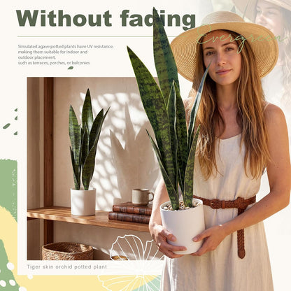 2 Pack Fake Snake Plant 22" Artificial Sansevieria with 12 Leaves Faux Sansevieria Fake Agave Potted Plants PE Material UV Resistant for Indoor Outdoor Home Garden Office Bedroom Decor
