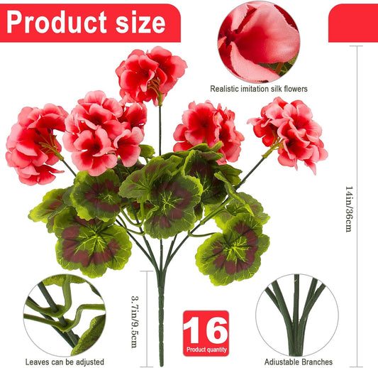 8 Pcs Artificial Geranium Plant Realistic Silk Flowers for Outside UV Resistant Faux Geraniums Flowers for Indoor Outdoor Home Garden Office Decoration (8, Red)