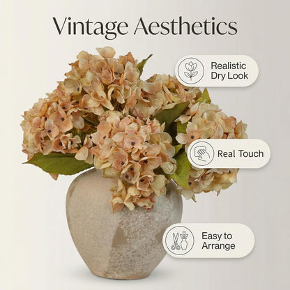 TOPIA Silk Fall Flowers Artificial Silk Dried Hydrangea Artificial Fall Flowers Dried Florals Bouquet Autumn Decorations for Office and Home (6 PCS) (Cream White)