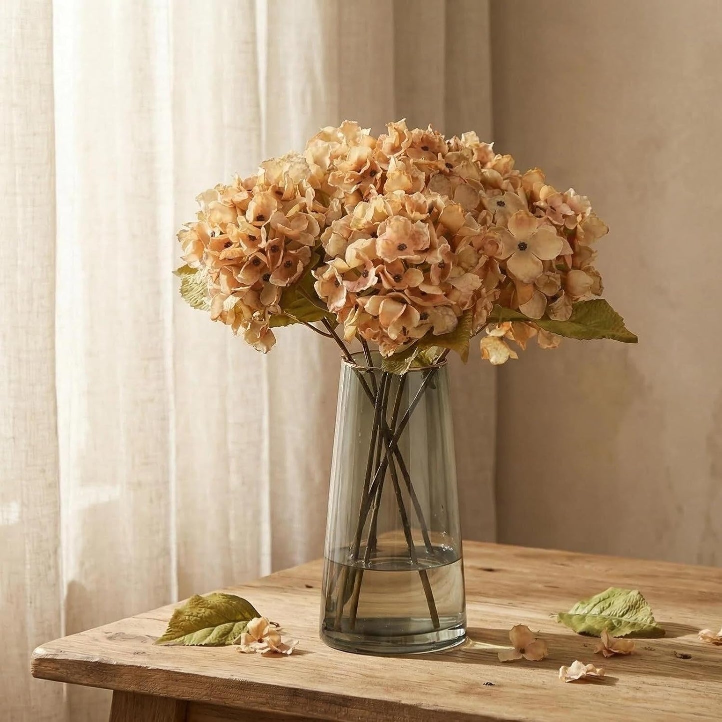 TOPIA Silk Fall Flowers Artificial Silk Dried Hydrangea Artificial Fall Flowers Dried Florals Bouquet Autumn Decorations for Office and Home (6 PCS) (Cream White)