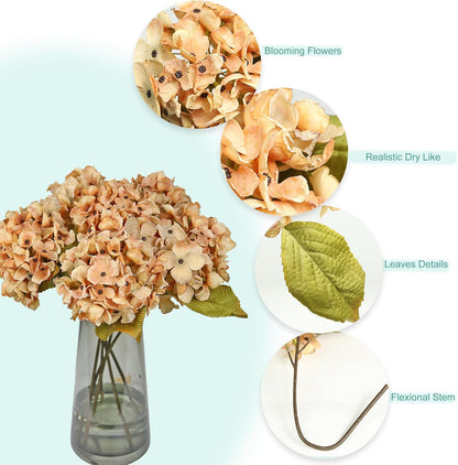 TOPIA Silk Fall Flowers Artificial Silk Dried Hydrangea Artificial Fall Flowers Dried Florals Bouquet Autumn Decorations for Office and Home (6 PCS) (Cream White)