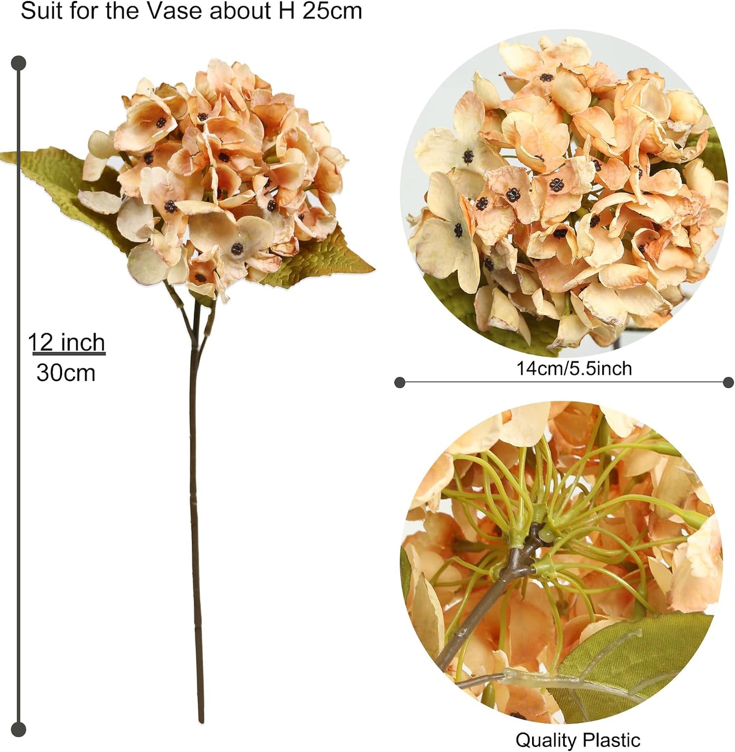 TOPIA Silk Fall Flowers Artificial Silk Dried Hydrangea Artificial Fall Flowers Dried Florals Bouquet Autumn Decorations for Office and Home (6 PCS) (Cream White)