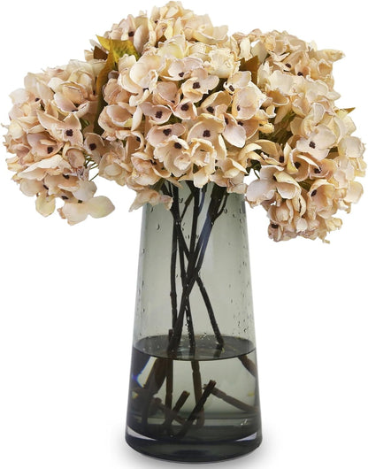 TOPIA Silk Fall Flowers Artificial Silk Dried Hydrangea Artificial Fall Flowers Dried Florals Bouquet Autumn Decorations for Office and Home (6 PCS) (Cream White)