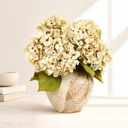TOPIA Silk Fall Flowers Artificial Silk Dried Hydrangea Artificial Fall Flowers Dried Florals Bouquet Autumn Decorations for Office and Home (6 PCS) (Cream White)