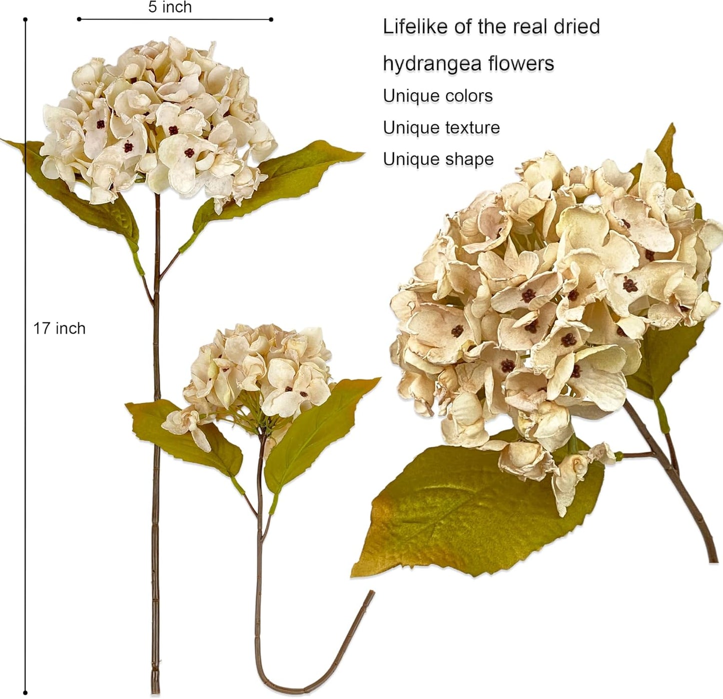 TOPIA Silk Fall Flowers Artificial Silk Dried Hydrangea Artificial Fall Flowers Dried Florals Bouquet Autumn Decorations for Office and Home (6 PCS) (Cream White)