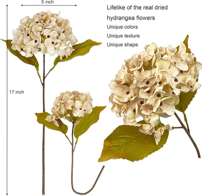 TOPIA Silk Fall Flowers Artificial Silk Dried Hydrangea Artificial Fall Flowers Dried Florals Bouquet Autumn Decorations for Office and Home (6 PCS) (Cream White)
