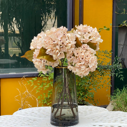 TOPIA Silk Fall Flowers Artificial Silk Dried Hydrangea Artificial Fall Flowers Dried Florals Bouquet Autumn Decorations for Office and Home (6 PCS) (Cream White)