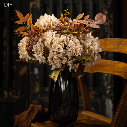 TOPIA Silk Fall Flowers Artificial Silk Dried Hydrangea Artificial Fall Flowers Dried Florals Bouquet Autumn Decorations for Office and Home (6 PCS) (Cream White)