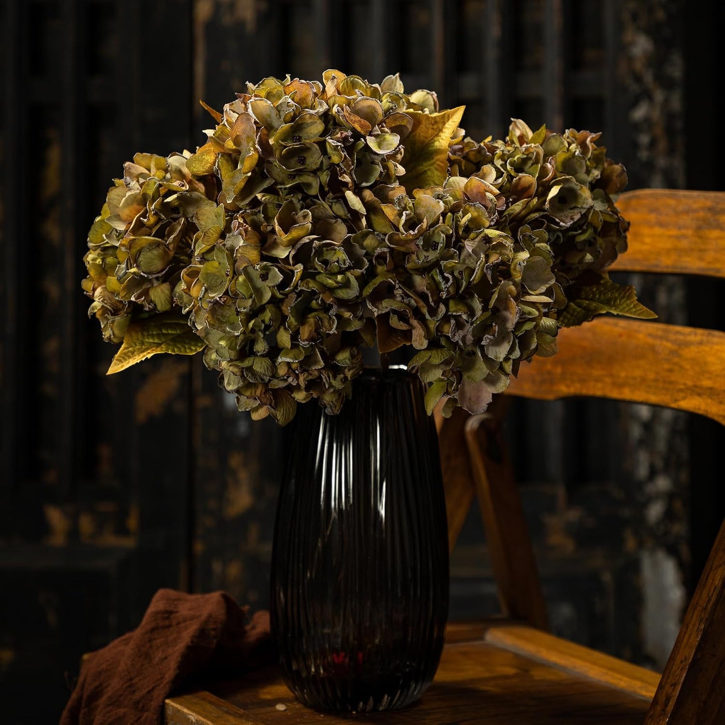 TOPIA Silk Fall Flowers Artificial Silk Dried Hydrangea Artificial Fall Flowers Dried Florals Bouquet Autumn Decorations for Office and Home (6 PCS) (Cream White)