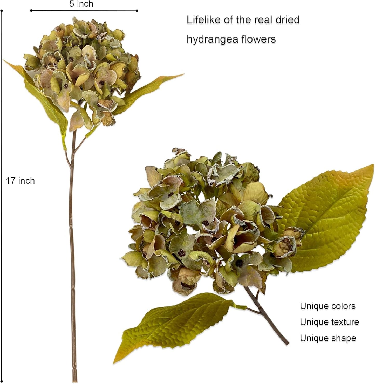 TOPIA Silk Fall Flowers Artificial Silk Dried Hydrangea Artificial Fall Flowers Dried Florals Bouquet Autumn Decorations for Office and Home (6 PCS) (Cream White)