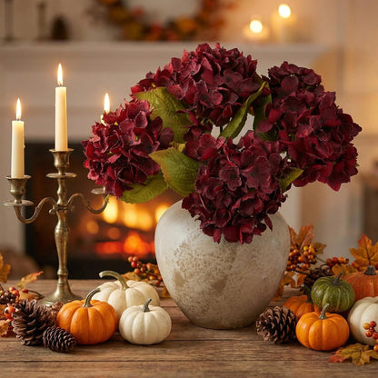 TOPIA Silk Fall Flowers Artificial Silk Dried Hydrangea Artificial Fall Flowers Dried Florals Bouquet Autumn Decorations for Office and Home (6 PCS) (Cream White)