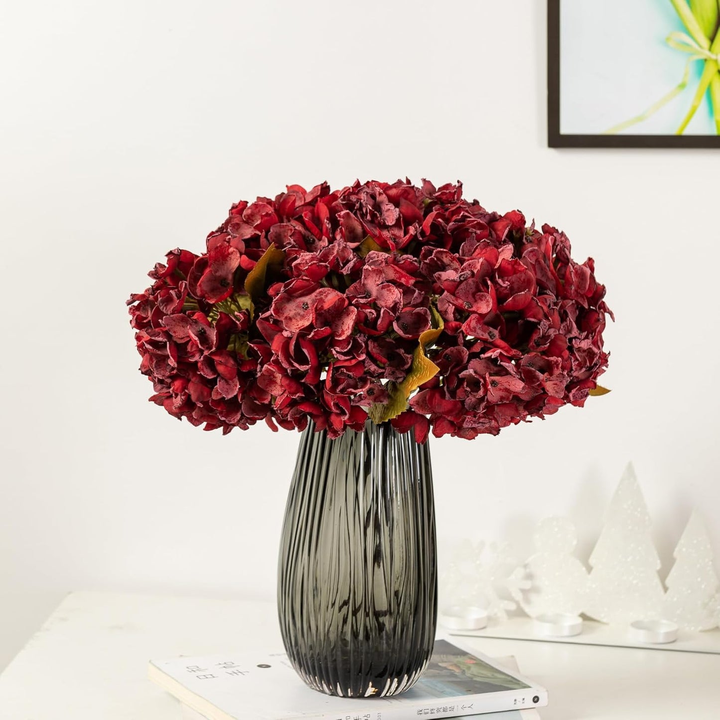 TOPIA Silk Fall Flowers Artificial Silk Dried Hydrangea Artificial Fall Flowers Dried Florals Bouquet Autumn Decorations for Office and Home (6 PCS) (Cream White)