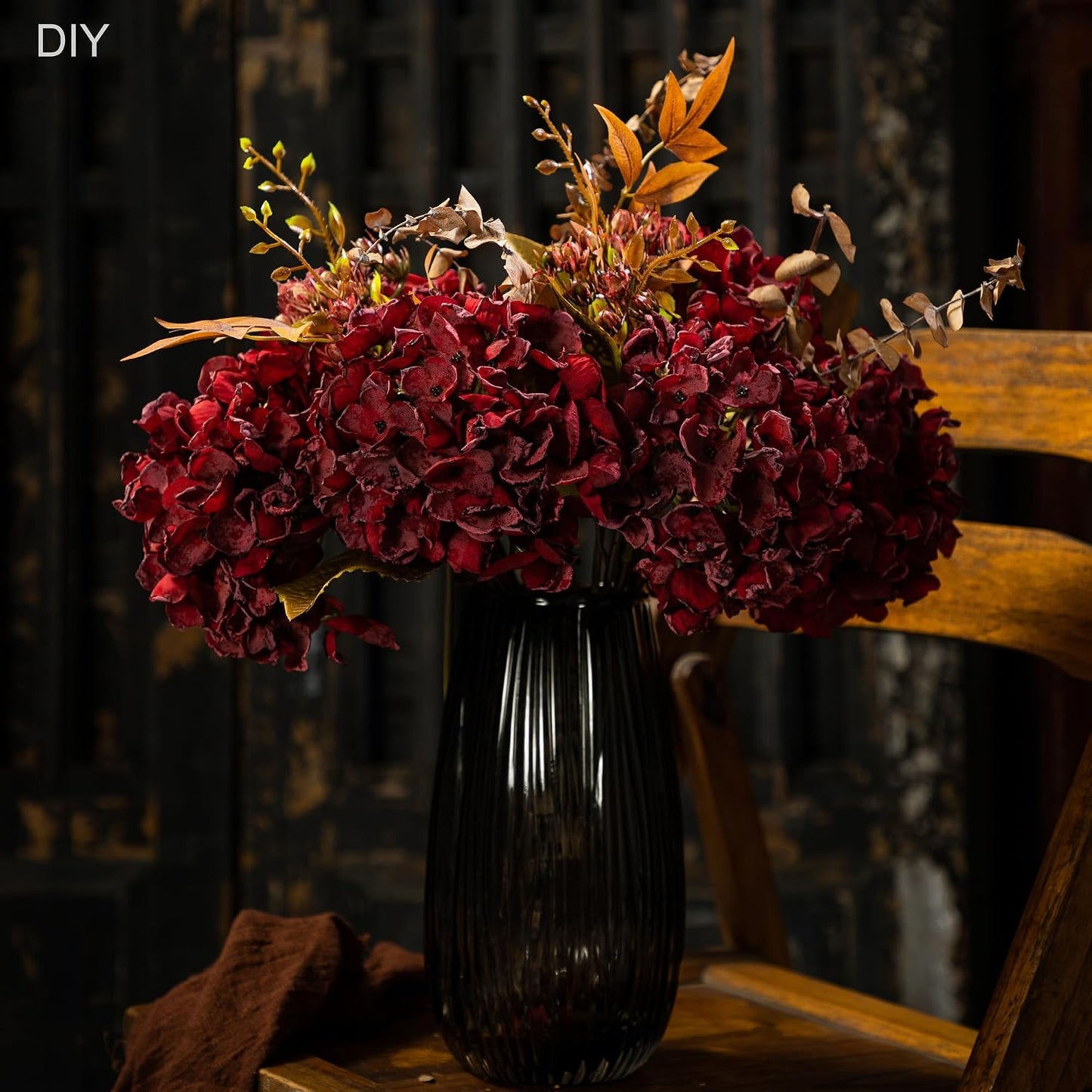 TOPIA Silk Fall Flowers Artificial Silk Dried Hydrangea Artificial Fall Flowers Dried Florals Bouquet Autumn Decorations for Office and Home (6 PCS) (Cream White)