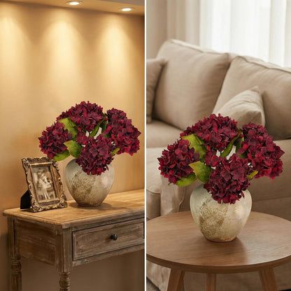 TOPIA Silk Fall Flowers Artificial Silk Dried Hydrangea Artificial Fall Flowers Dried Florals Bouquet Autumn Decorations for Office and Home (6 PCS) (Cream White)