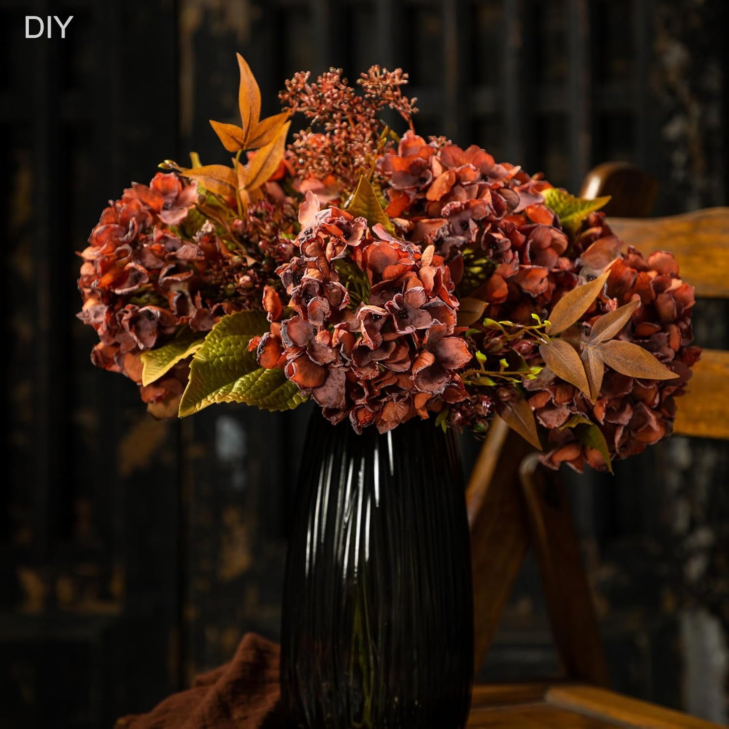 TOPIA Silk Fall Flowers Artificial Silk Dried Hydrangea Artificial Fall Flowers Dried Florals Bouquet Autumn Decorations for Office and Home (6 PCS) (Cream White)