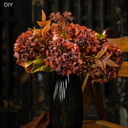 TOPIA Silk Fall Flowers Artificial Silk Dried Hydrangea Artificial Fall Flowers Dried Florals Bouquet Autumn Decorations for Office and Home (6 PCS) (Cream White)
