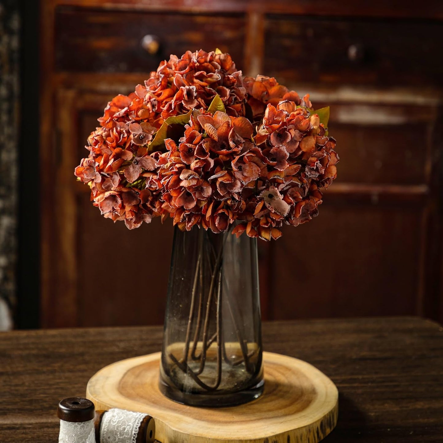 TOPIA Silk Fall Flowers Artificial Silk Dried Hydrangea Artificial Fall Flowers Dried Florals Bouquet Autumn Decorations for Office and Home (6 PCS) (Cream White)
