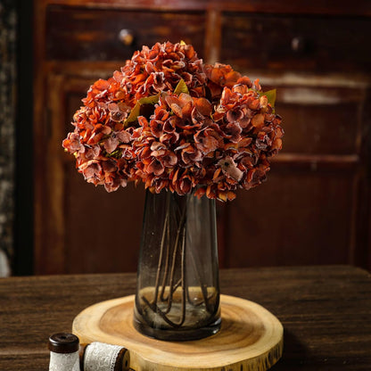 TOPIA Silk Fall Flowers Artificial Silk Dried Hydrangea Artificial Fall Flowers Dried Florals Bouquet Autumn Decorations for Office and Home (6 PCS) (Cream White)