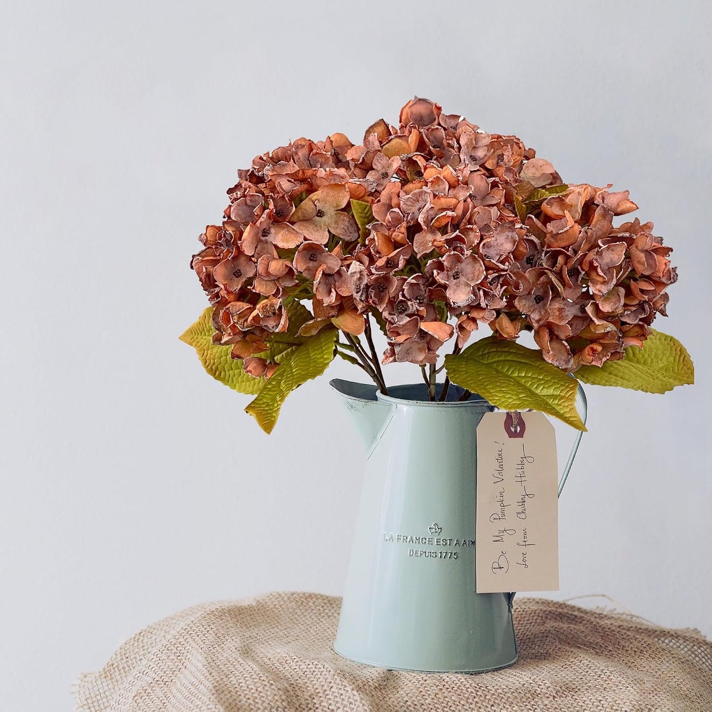 TOPIA Silk Fall Flowers Artificial Silk Dried Hydrangea Artificial Fall Flowers Dried Florals Bouquet Autumn Decorations for Office and Home (6 PCS) (Cream White)