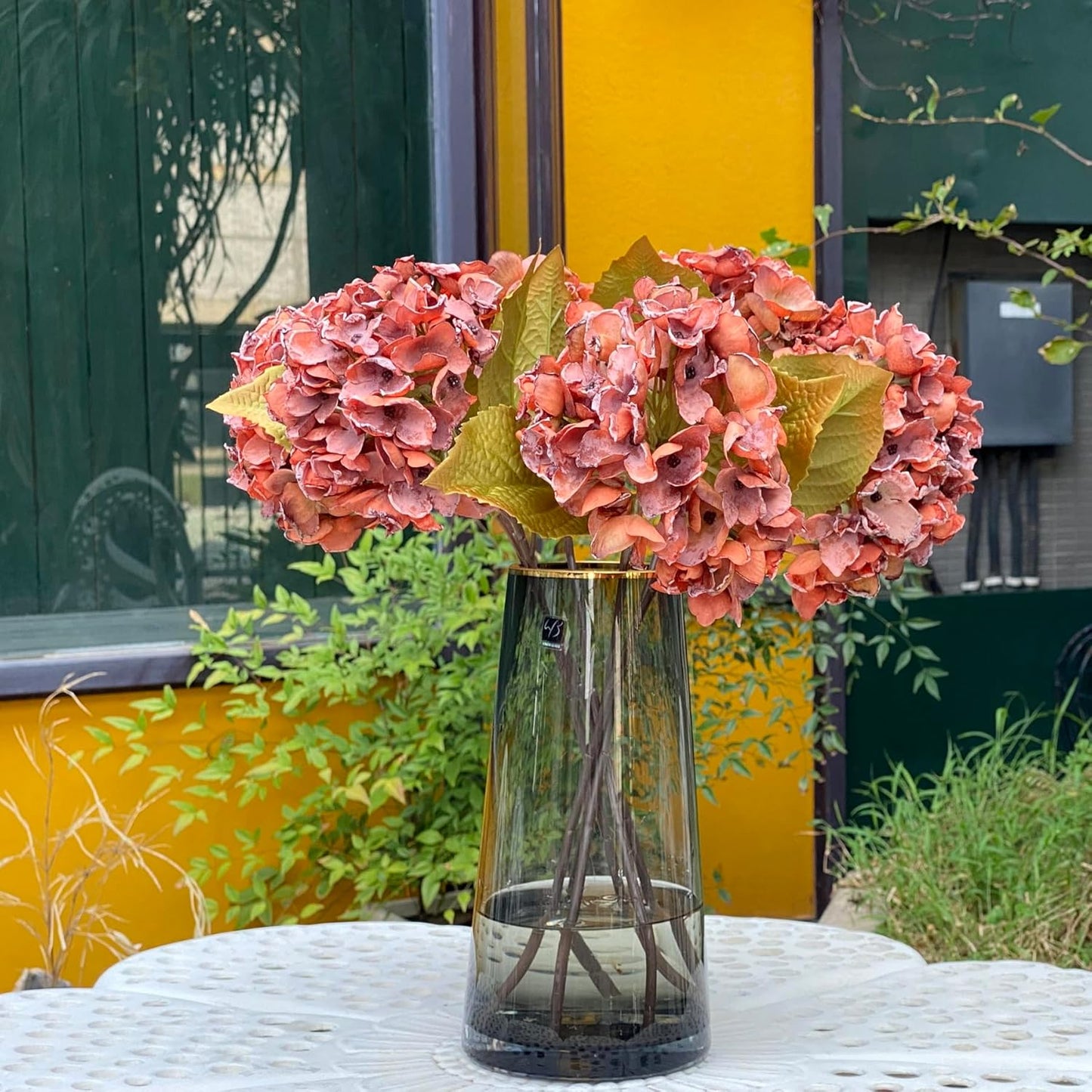 TOPIA Silk Fall Flowers Artificial Silk Dried Hydrangea Artificial Fall Flowers Dried Florals Bouquet Autumn Decorations for Office and Home (6 PCS) (Cream White)