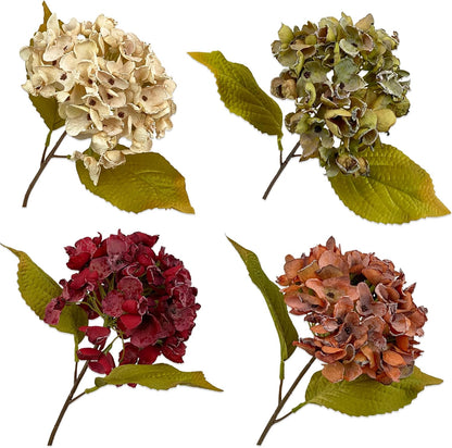 TOPIA Silk Fall Flowers Artificial Silk Dried Hydrangea Artificial Fall Flowers Dried Florals Bouquet Autumn Decorations for Office and Home (6 PCS) (Cream White)